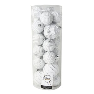 Набор пластиковых шаров Divine 6-8 см, 24 шт, белый с серебряным Winter Deco фото 3
