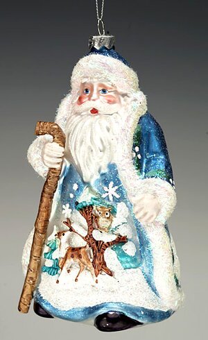 Дед Мороз в голубой шубе с посохом 14 см Holiday Classics фото 1
