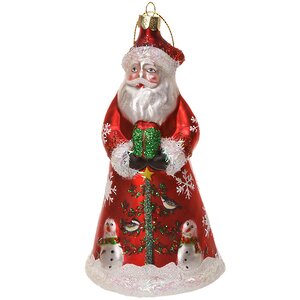 Елочная игрушка Санта в Красной шубе со Снежинками 16 см, стекло, подвеска Holiday Classics фото 1