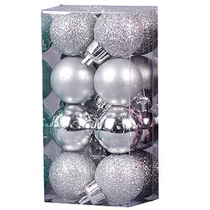 Набор пластиковых шаров 2.5 см серебряных, 16 шт, mix Holiday Classics фото 1