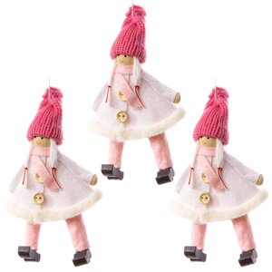 Елочная игрушка Девочка-Припевочка в розовом 13 см, 3 шт, подвеска