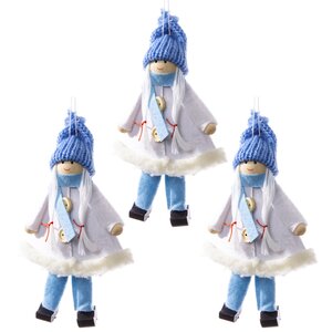 Елочная игрушка Девочка-Припевочка в голубом 13 см, 3 шт, подвеска Hogewoning фото 1
