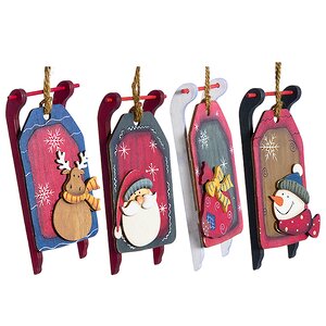 Деревянная елочная игрушка Новогодние Санки с Подарками 13 см, подвеска Lang фото 2