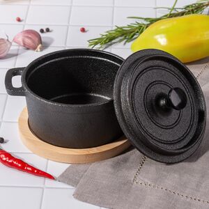 Кокотница чугунная с крышкой Тарти на бамбуковой подставке 10*8 см Koopman (Купман) фото 4
