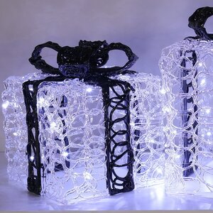 Светящиеся подарки Black Diletta 15-25 см, 3 шт, 60 холодных белых микро LED ламп, IP44 Winter Deco фото 2