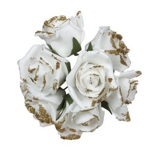 Искусственные розы для декора Lallita 18 см, 7 шт, белые с золотым Ideas4Seasons фото 3
