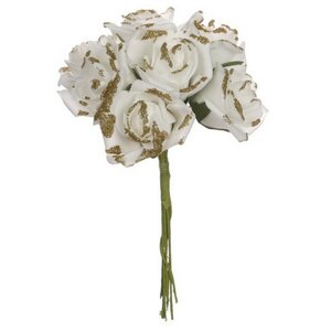 Искусственные розы для декора Lallita 18 см, 7 шт, белые с золотым Ideas4Seasons фото 4