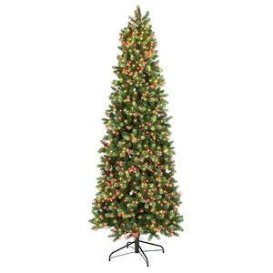 Искусственная стройная елка с гирляндой Джорджия Slim 274 см, 2550 красных/теплых белых LED ламп, ЛИТАЯ + ПВХ