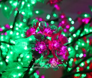Светодиодное дерево "Сакура с листьями" с "натуральным" стволом, 300 см, уличное, 2688 LED, розовые цветы с зелеными листьями BEAUTY LED фото 2