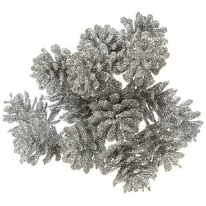 Украшение Шишки натуральные сверкающие 30 шт серебряные на проволоке Hogewoning фото 1