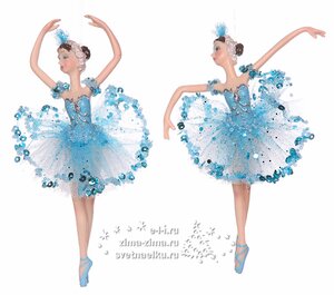 Елочная игрушка Балерина изящная в голубом с поднятыми руками 18*12 см, подвеска Billiet фото 1