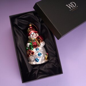 Елочная игрушка Снеговик Бин с подарками 16 см, стекло, подарочная коробка Winter Deco фото 3