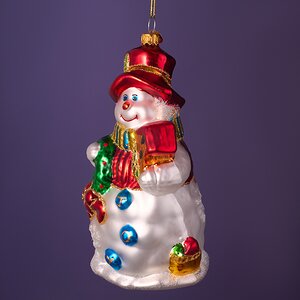 Елочная игрушка Снеговик Бин с подарками 16 см, стекло, подарочная коробка Winter Deco фото 5