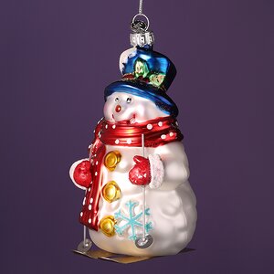 Елочная игрушка Снеговик в красном шарфике 12 см в подарочной коробке, стекло Winter Deco фото 4