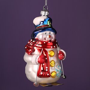 Елочная игрушка Снеговик в красном шарфике 12 см в подарочной коробке, стекло Winter Deco фото 2