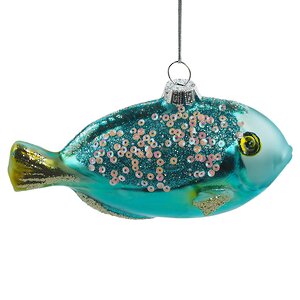 Стеклянная елочная игрушка Рыбка Глосси - Brilliant Turquoise 13 см, подвеска Winter Deco фото 1