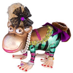Елочная игрушка Обезьяна - Мисс в Зеленом Полосатом Костюме 10*7*10 см, стекло, подвеска Holiday Classics фото 1