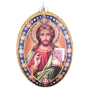 Елочное украшение Овальный Медальон Спаситель 11*9*3 см стекло, подвеска Holiday Classics фото 1