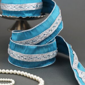 Декоративная лента Blue Blush: Серебряный узор 1000*6 см Kaemingk фото 3