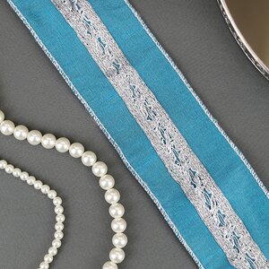 Декоративная лента Blue Blush: Серебряный узор 1000*6 см Kaemingk фото 2