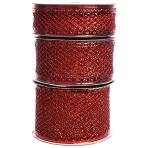 Декоративная лента Сеточка красная 500*2.5 см Kaemingk фото 2