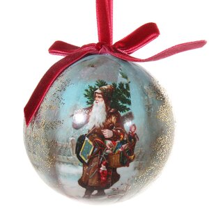 Елочный шар из папье-маше Щедрый Санта, 8 см ShiShi фото 1