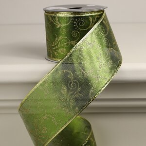 Декоративная лента Оливковый Бархат - Цветочный Узор 270*6 см Kaemingk фото 1
