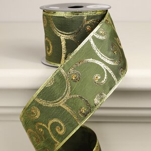 Декоративная лента Оливковый Бархат - Изящный Узор 270*6 см Kaemingk фото 1