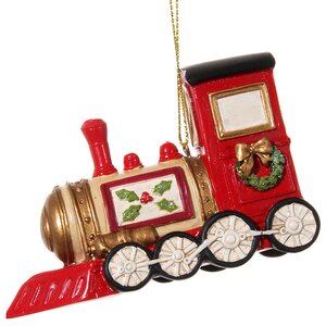 Елочная игрушка Паровоз Чудес, 10 см, красный, подвеска ShiShi фото 1
