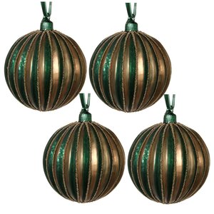 Набор винтажных шаров Золотой Арбуз, 10 см, 4 шт, зеленый, стекло ShiShi фото 1