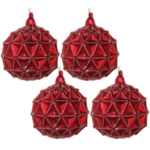 Набор винтажных елочных шаров Рубиновые Грани 10 см, 4 шт, стекло ShiShi фото 1