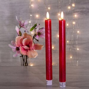 Столовая светодиодная свеча с имитацией пламени Стелла 24 см 2 шт красная, батарейка