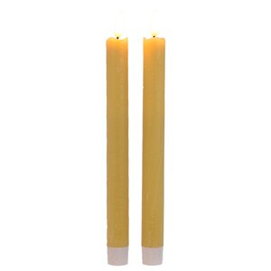 Столовая светодиодная свеча с имитацией пламени Стелла 24 см 2 шт горчичная, батарейка Kaemingk фото 1