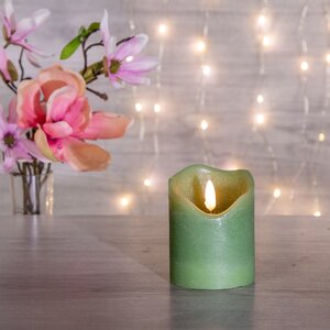 Светодиодная свеча с имитацией пламени Стелла 9 см эвкалиптовая восковая на батарейках Kaemingk фото 1