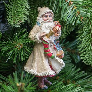 Елочная игрушка Санта в Бежевой шубе с игрушками 11*5*6 см, подвеска Holiday Classics фото 2