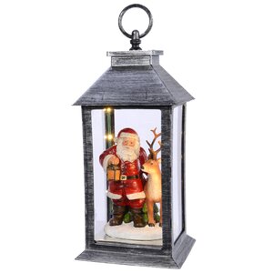 Светильник фонарь с композицией Уютное Рождество: Санта с оленем 33 см, 10 теплых белых LED ламп, батарейки Kaemingk фото 1
