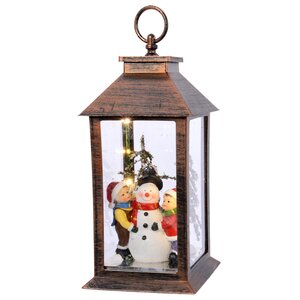 Светильник фонарь с композицией Уютное Рождество: Снеговик с детьми 33 см, 8 теплых белых LED ламп, батарейки Kaemingk фото 1