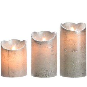 Набор восковых светодиодных свечей Живое Пламя 3 шт серебряный на батарейках, таймер Kaemingk фото 2