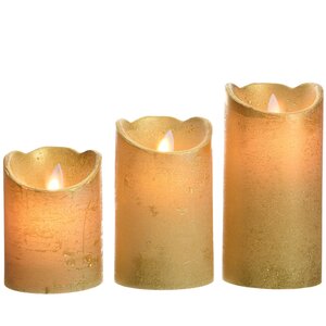 Набор восковых светодиодных свечей Живое Пламя 3 шт золотой на батарейках, таймер Kaemingk фото 1