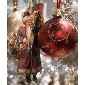 Металлическая елочная игрушка Санта Клаус с подарками 15 см ShiShi фото 2