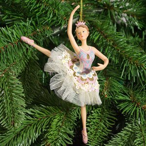 Елочное украшение Балерина Спящая Красавица в сиренево-розовом платье 19 см, подвеска Holiday Classics фото 2