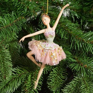 Елочное украшение "Балерина Спящая красавица", в светло-зеленом платье, 19 см, подвеска Holiday Classics фото 2