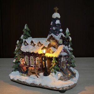 Рождественский домик с подсветкой Заснеженная Церквушка 27 см