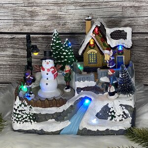 Светящаяся композиция Christmas Village: Добро пожаловать, мистер Снеговик 21*16 см, с движением и музыкой, на батарейках