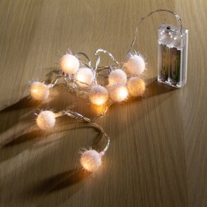 Светодиодная гирлянда на батарейках Снежные Шарики 0.9 м, 10 теплых белых LED ламп, прозрачный ПВХ Kaemingk фото 3