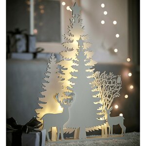 Деревянная светящаяся елка Снежная Красавица 40*30 см на батарейках, 12 LED ламп