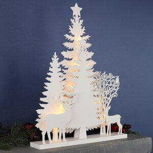 Деревянная светящаяся елка Снежная Красавица 40*30 см на батарейках, 12 LED ламп Kaemingk фото 4