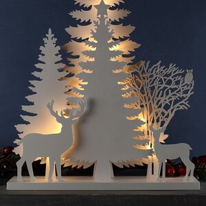 Деревянная светящаяся елка Снежная Красавица 40*30 см на батарейках, 12 LED ламп Kaemingk фото 2