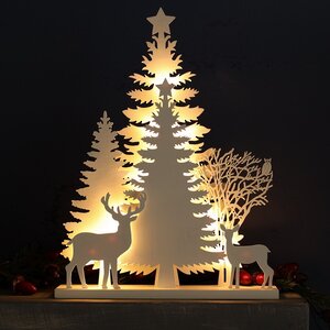 Деревянная светящаяся елка Снежная Красавица 40*30 см на батарейках, 12 LED ламп Kaemingk фото 3