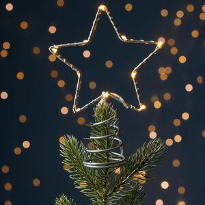 Светящаяся Звезда на елку 20 см серебряная 10 теплых белых мини LED ламп, батарейка Kaemingk фото 1